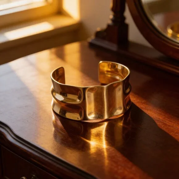 Gold Hammered Cuff Bracelet - Picture 2 of 6